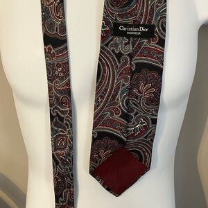 Dior Men's Silk Tie - Burgundy and Deep Blue Paisley
